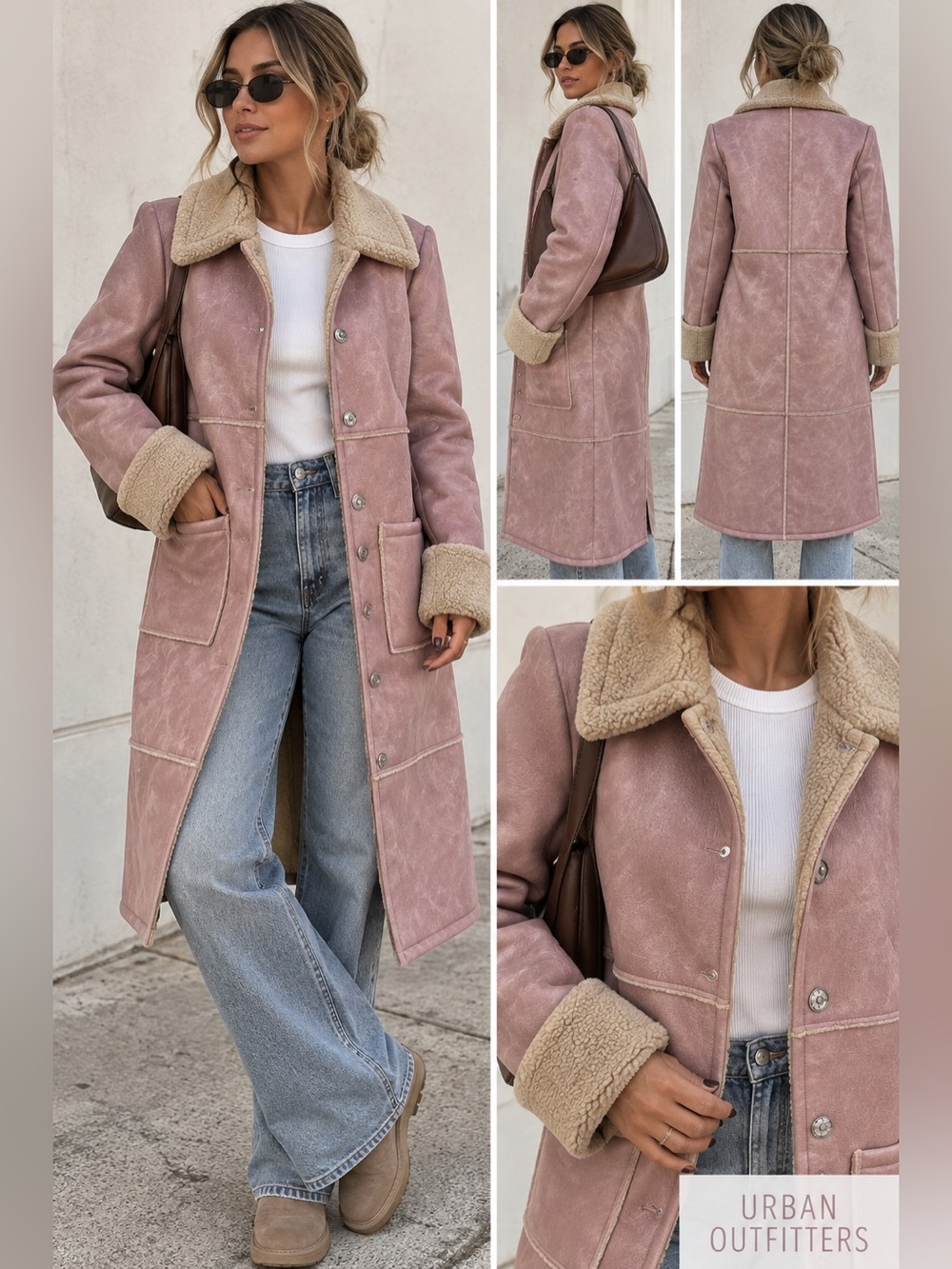 NWT UO Girls' Long Faux Shearling Coat in Dusty Rose